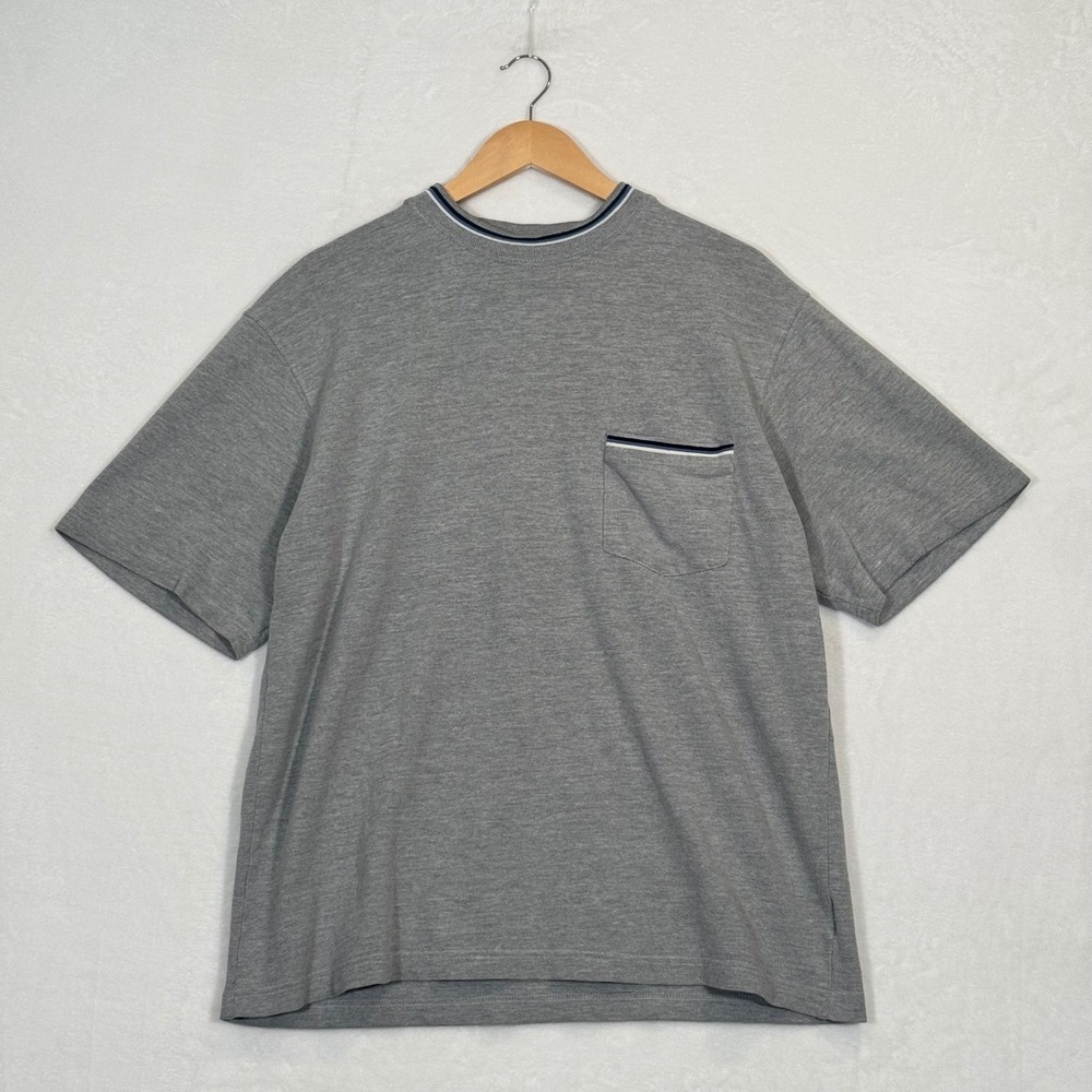 Faded Glory Gray & Blue Striped Pocket T-Shirt Large
